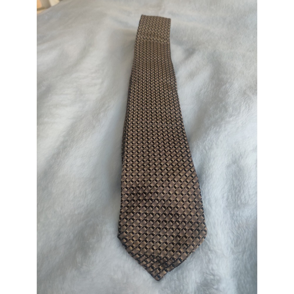 Littler‎ Seattle Vintage Silk Tie Bronze Gold Geometric Woven Pattern Mens Tie